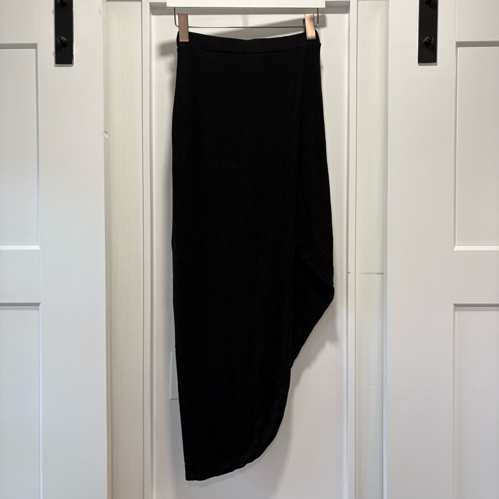 BCBGMaxAzria Black Knit Asymmetrical Wrap Midi Skirt Size XS